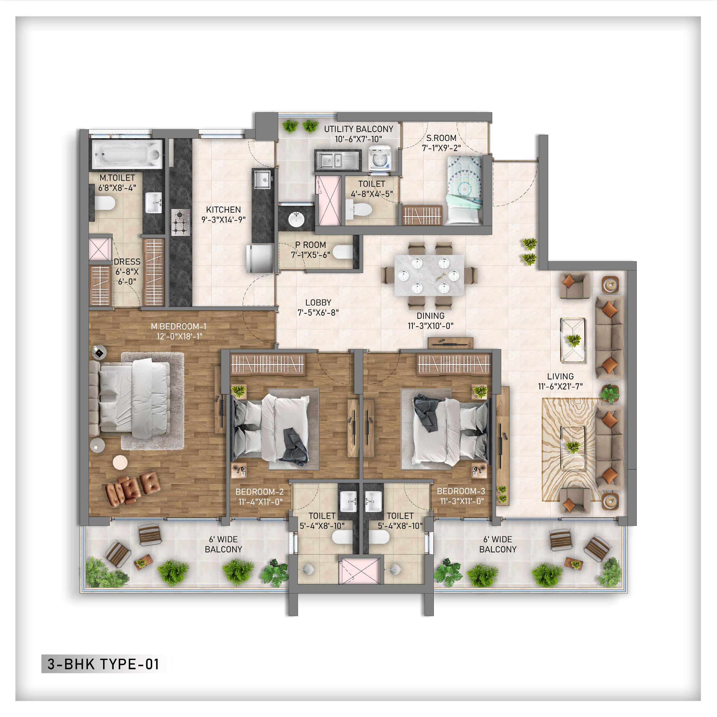 3BHK TYPE-01 - 3BHK TYPE-01