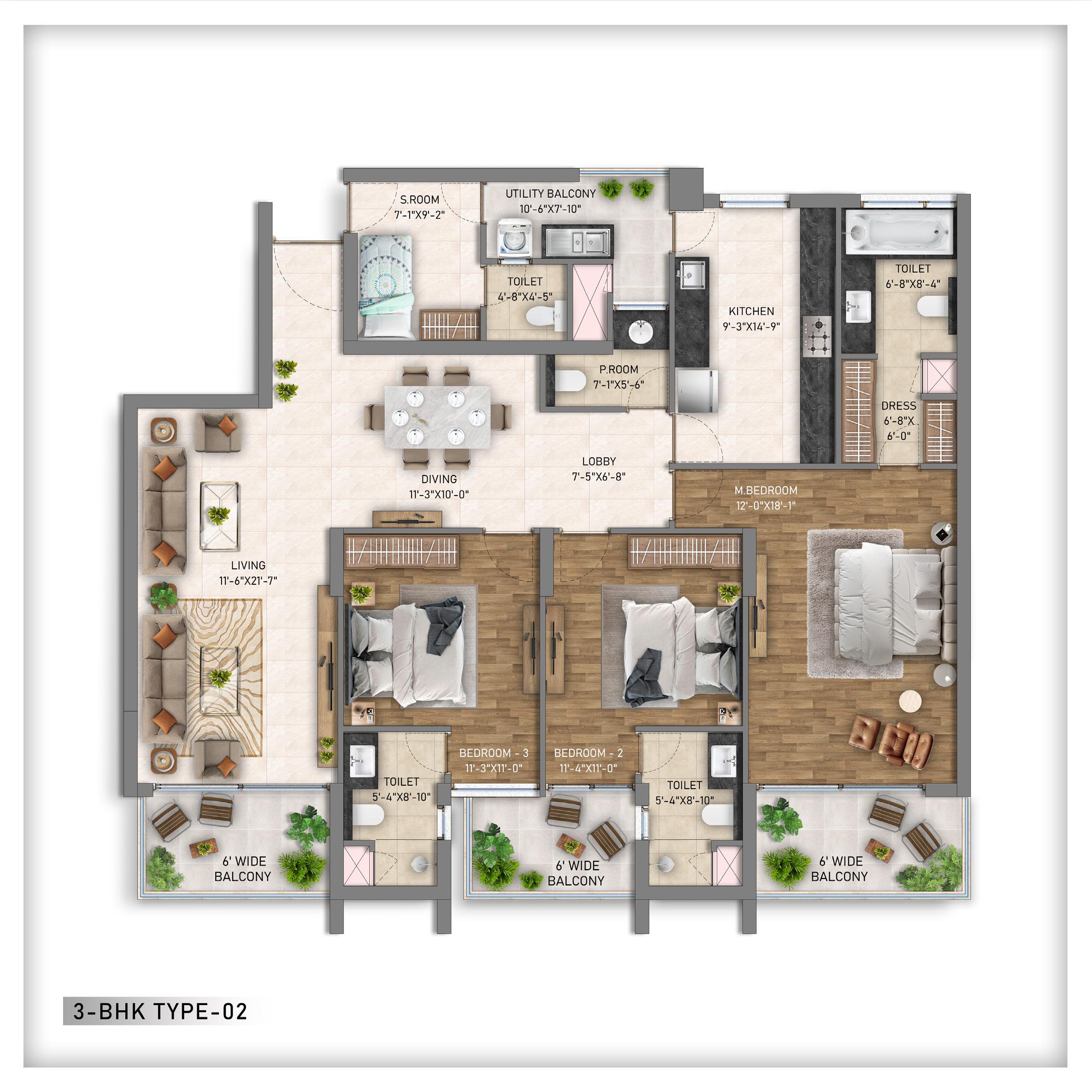 3BHK TYPE-02 - 3BHK TYPE-02